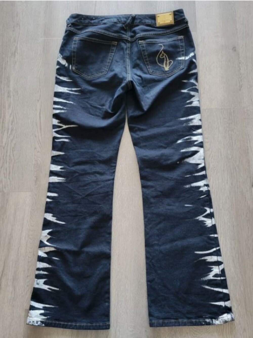 BABY PHAT VTG Y2K Hip Hop Streetwear Wide Leg Flare Abstract Jeans Black Size 11 - Picture 6 of 15